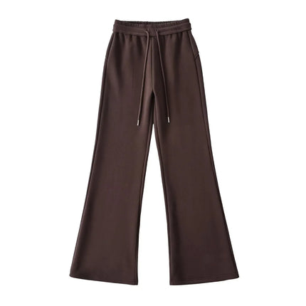 Pantalones anchos de felpa con cintura elástica y cordón ajustable, ligeramente acampanados. - tugranalmacen.com