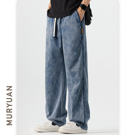 Pantalones sueltos retro para hombre con efecto frio y ajuste de cordón