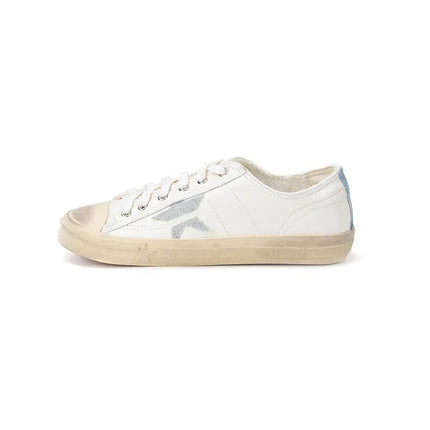 Zapatillas viejas de piel de vaca, blancas, estilo retro con cordones
