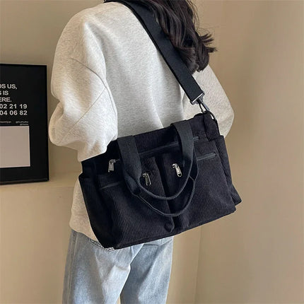 Bolso de Mujer Casual de Pana de Estilo Vintage y Gran Capacidad en color negro humo