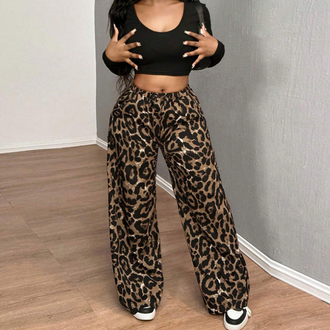 Pantalones de leopardo largos para mujer, estilo casual