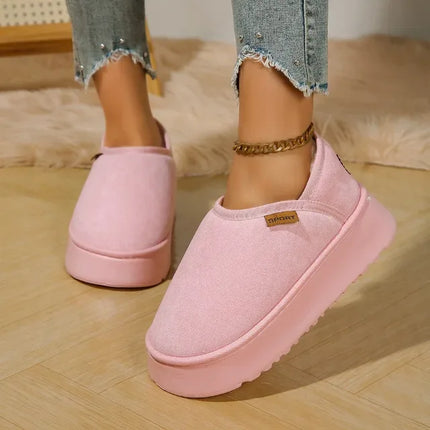 Botas de plataforma invierno vintage mujer rosa, tela suave, estilo casual y moderno