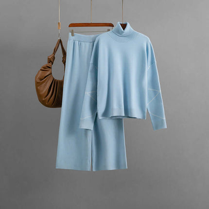 Conjunto de suéter holgado de cuello alto y pantalón de mujer