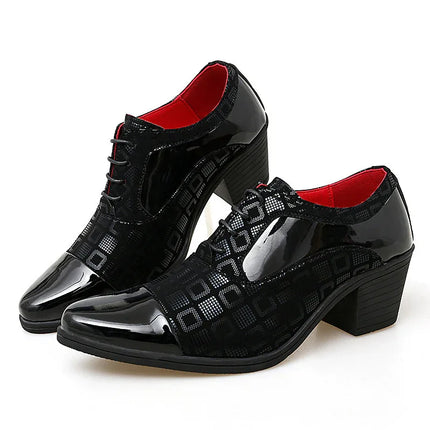 Zapatos unisex de tacón alto Elegancia retro Glam negros charol con diseño geométrico elegante
