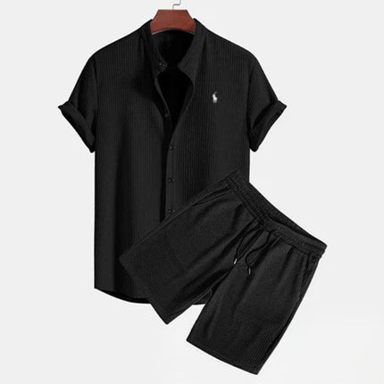 Conjunto casual de verano para hombre con camisa de manga corta y shorts de seda helada