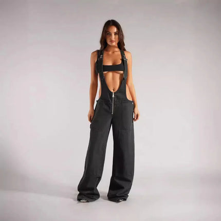 Peto Vaquero de Mujer con Espalda Descubierta -Estilo Urbano y Casual Negro
