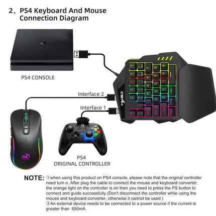 Teclado para juegos de una mano V500 con iluminación RGB y convertidor integrado compatible con consolas de juegos PS3 y PS4 - tugranalmacen.com