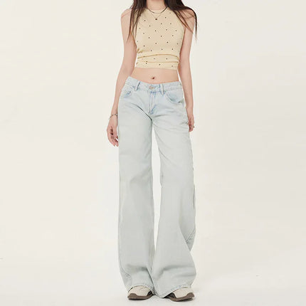 Women's Low Waist Light Color Straight Leg Jeans Slimming Floor-Length Pants - tugranalmacen.com