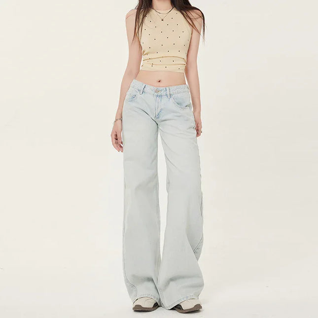 Women's Low Waist Light Color Straight Leg Jeans Slimming Floor-Length Pants - tugranalmacen.com