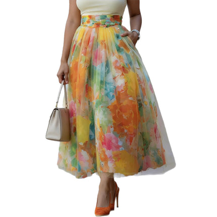 Falda midi con estampado degradado en colores vibrantes