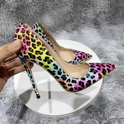 Zapatos de tacón alto con estampado de leopardo rosa mujer, multicolor, charol, estilo elegante