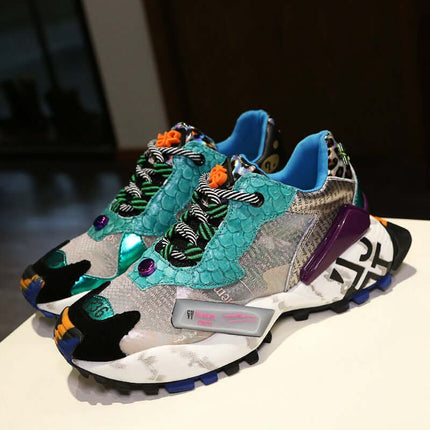 Zapatillas deportivas de mujer multicolor con suela gruesa y diseño moderno, transpirables