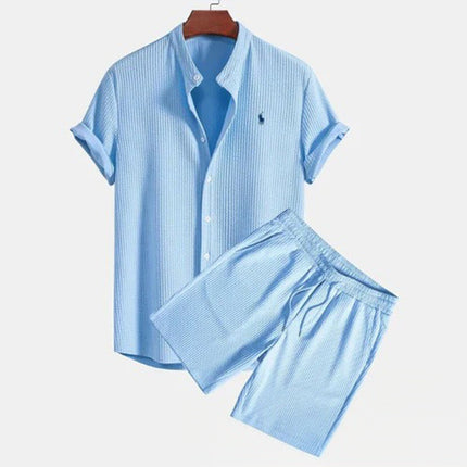 Conjunto casual de verano para hombre con camisa de manga corta y shorts de seda helada