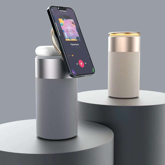Cargador inalámbrico multiple 3 en 1 con altavoz Bluetooth y luz nocturna ajustable