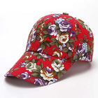 Gorra de béisbol floral roja con visera curva ajustable