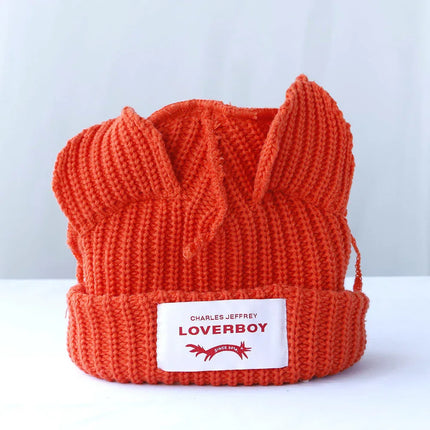 Gorro de lana con orejas engrosadas de doble capa, gorro de punto cálido de color sólido para otoño e invierno. - tugranalmacen.com