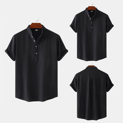 Camisa de algodón y lino con cuello mao y patrón floral para hombre