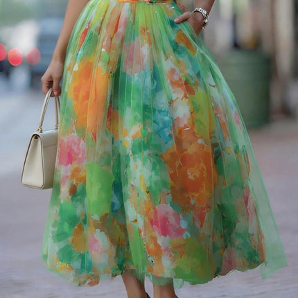 Falda midi con estampado degradado en colores vibrantes