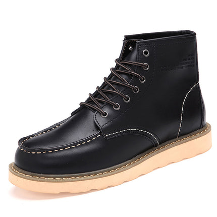 Botas de cuero con cordones y tacón medio para hombre