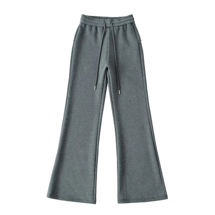 Pantalones anchos de felpa con cintura elástica y cordón ajustable, ligeramente acampanados. - tugranalmacen.com
