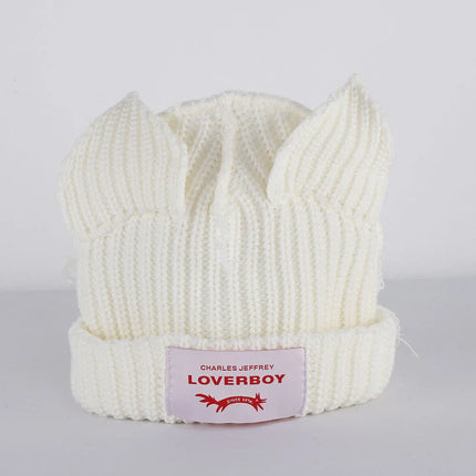 Gorro de lana con orejas engrosadas de doble capa, gorro de punto cálido de color sólido para otoño e invierno. - tugranalmacen.com