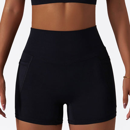Shorts deportivos de cintura alta en seda de hielo con bolsillo