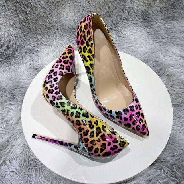 Zapatos de tacón alto, estampado leopardo rosa, charol brillante, estilo elegante, Zapatos de tacón alto con estampado de leo