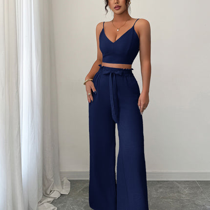 Conjunto camisole y pantalones palazzo para mujer en azul marino