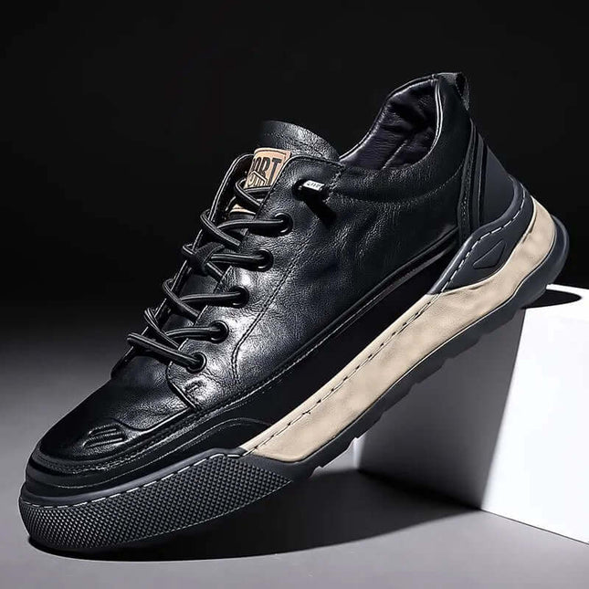 Zapatillas deportivas de piel auténtica con cordones para hombre