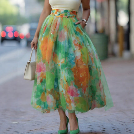 Falda midi con estampado degradado en colores vibrantes