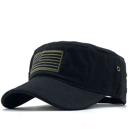 Gorra militar plana de algodón desgastada
