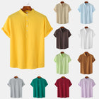 Camisa de algodón y lino blanca con cuello mao