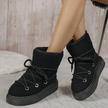 Botas de nieve mujer negras con suela gruesa y tiras cruzadas de material textil