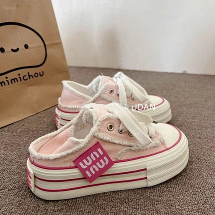 Zapatillas Pink de lona rosa con suela gruesa, estilo casual