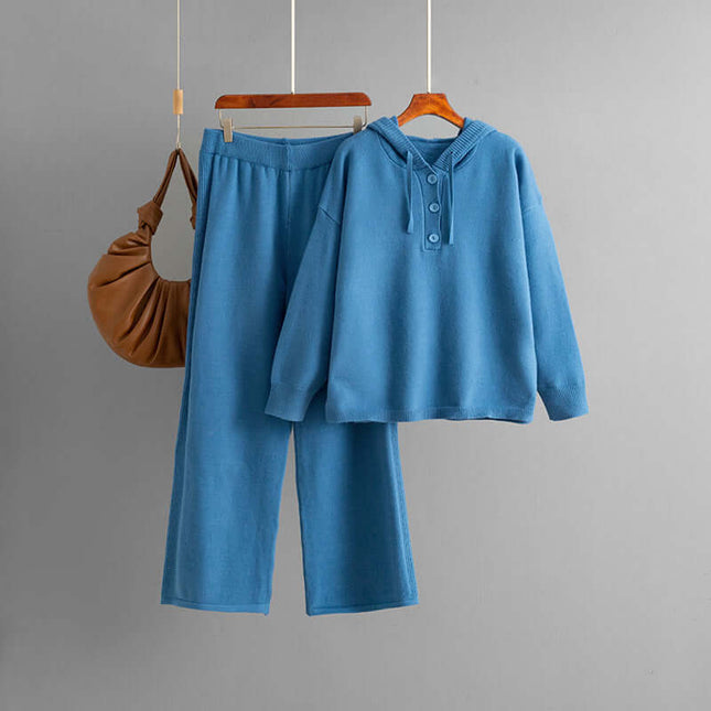 Conjunto de suéter holgado con capucha y pantalón ancho de mujer