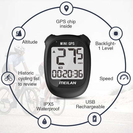Ciclocomputador GPS Meilan M3 con velocímetro impermeable