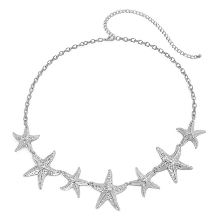 Cadena de cuerpo con estrellas de mar y perlas para playa