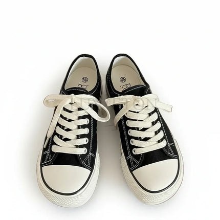 Zapatos de lona informales de verano, negros, con cordones blancos, estilo casual