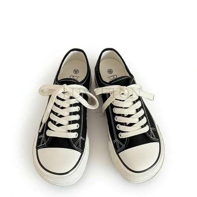 Zapatos de lona informales de verano, negros, con cordones blancos, estilo casual