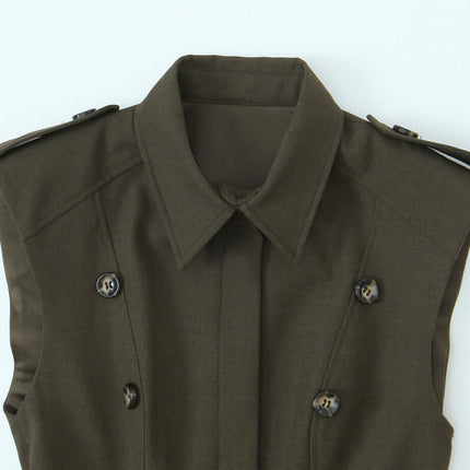 Vestido de estilo militar sin mangas con botones para mujer
