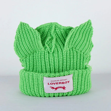 Gorro de lana con orejas engrosadas de doble capa, gorro de punto cálido de color sólido para otoño e invierno. - tugranalmacen.com