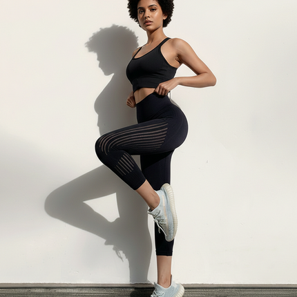 Leggings deportivos de mujer de cintura alta sin costuras negro
