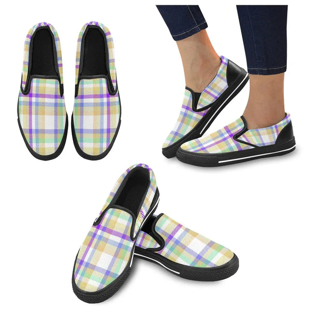 Zapatillas Slip-On Deco cuadros multicolor mujer, tela estampada, estilo casual