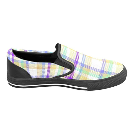 Zapatillas Slip-On Deco cuadros multicolor de mujer, tela a cuadros, estilo casual, suela de goma negra