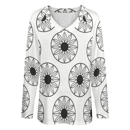 Camiseta de Mujer Manga Larga y Flores Geométricas Blanca