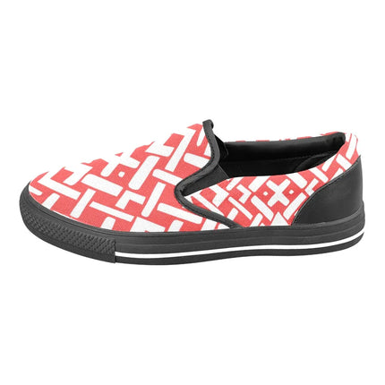 Zapatillas Slip-On Deco geométrico rojo-blanco mujer, lona, estilo casual