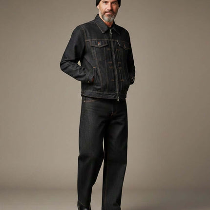 Chaqueta y pantalón vaquero denim negro lavado de hombre