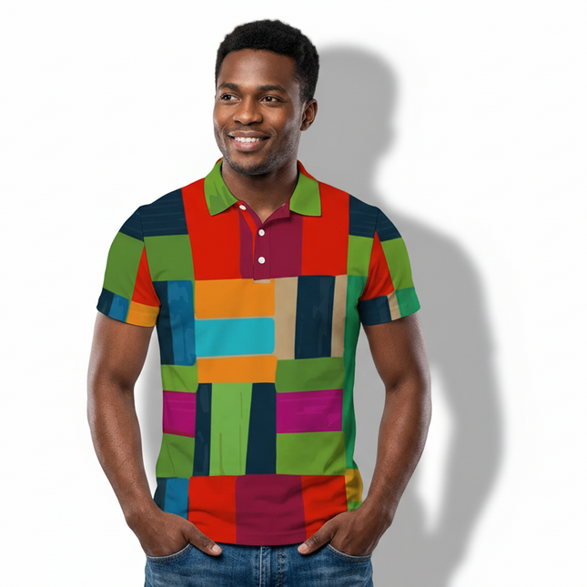 Polo multicolor patchwork de hombre | Estilo moderno y vibrante