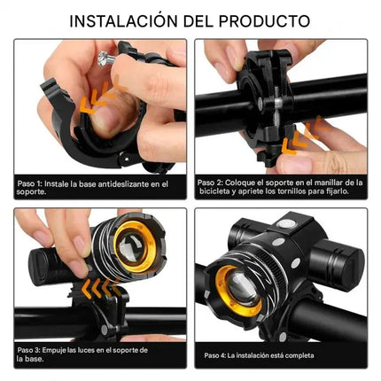 Linterna frontal LED T6 para bicicleta - Recargable - USB - 2400 mAh - tugranalmacen.com